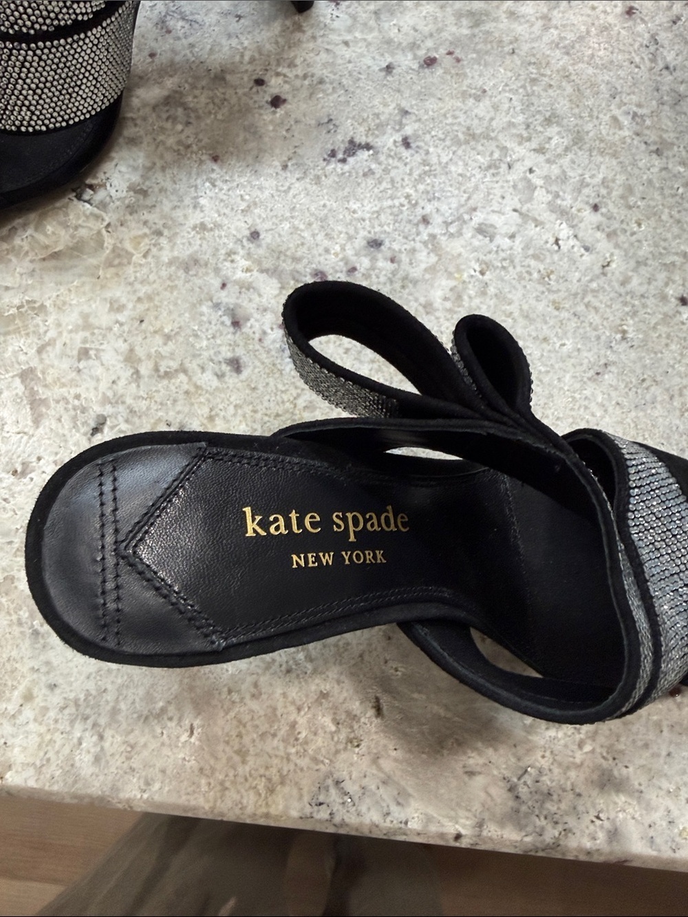 NEW Kate Spade Black Bianca Suede Crystal Rhinestone Wrap Closed Toe Pumps 6.5 - Picture 6 of 11